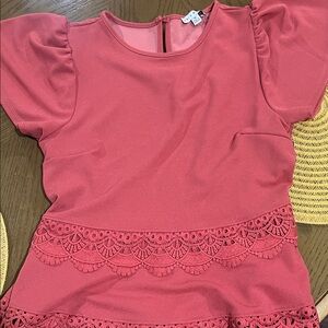 Haute Monde Coral Lace Accent Top